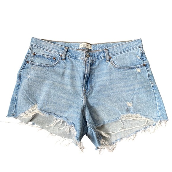 Abercrombie & Fitch Pants - Abercrombie & Fitch Baggy Low Rise Distressed Denim Light Wash Jean Shorts 33 16